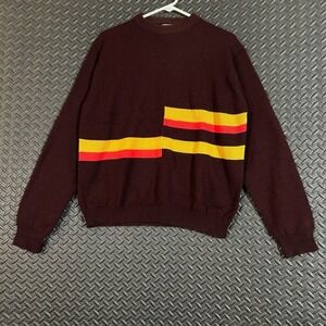 Vintage Andros Geometric Stripe Sweater Mens XL Brown Red Yellow‎ Acrylic 80s
